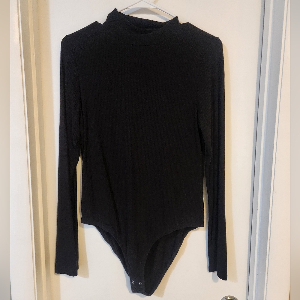 Fashion Nova Black Ribbed Mock Neck Long Sleeve Bodysuit